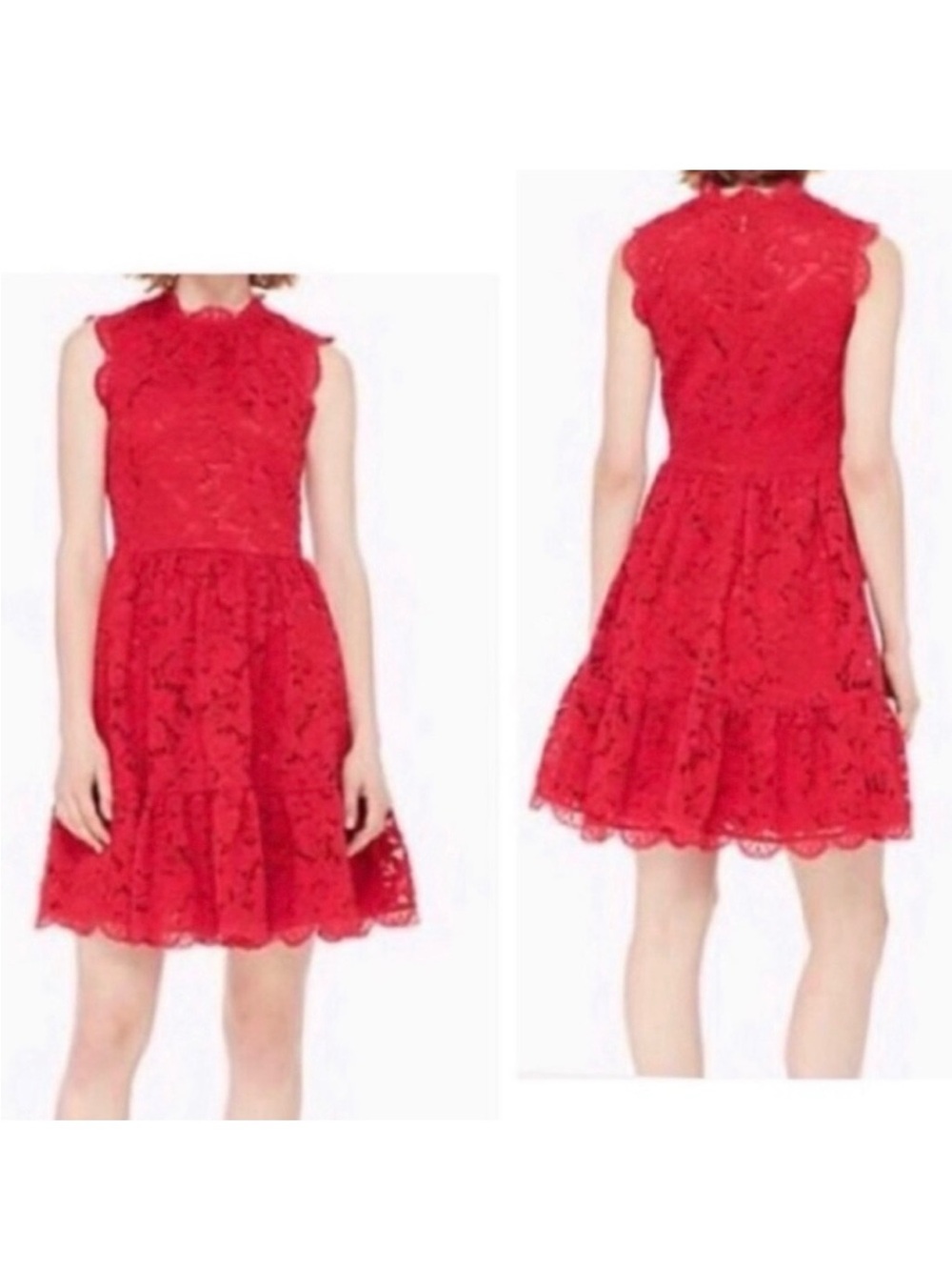 Kate Spde Red Sleeveless Lace Fit-and-Flare Dress